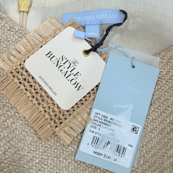 Antonio Melani X The Style Bungalow Manana Mini Raffia Dress NWT Natural $199 - Picture 12 of 16